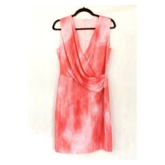 T Tahari Sleeveless Faux Wrap Bodice Seraphina Paradiseo Pink Chiffon Dress Sz S - Picture 6 of 9